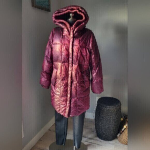 Raspberry Pearl Faux Down Puffer Coat by Badgley & Mischka Small - Picture 15 of 15